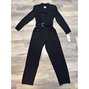 VTG  MENU 90s Black Striped Jumpsuit Business Professional Zip Up Suit NWT 8